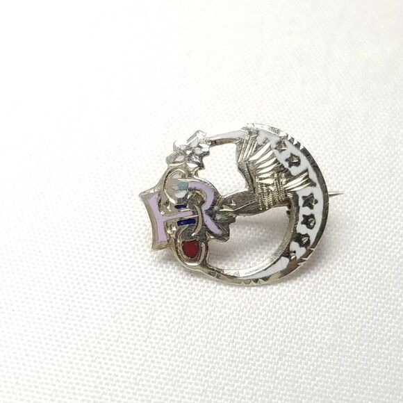 Vintage Daughters of Rebekah I OOF Enameled Pin Brooch, Crescent Moon, Bird - Picture 5 of 6